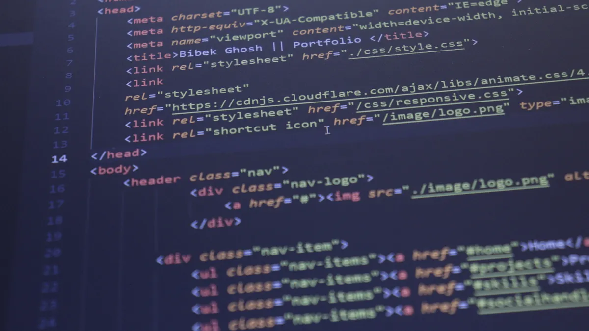 close-up of HTML source code on a screen